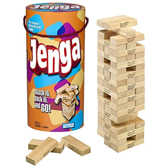 Jenga Game Wooden Blocks Stacking Tumbling Tower Kids Game Ages 6 and Up by Hasbro - Used - Good condition