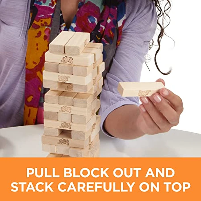 Jenga Game Wooden Blocks Stacking Tumbling Tower Kids Game Ages 6 and Up by Hasbro - Image 3