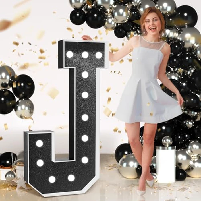 Marquee Letters Black Birthday Decorations: Large 4 Feet Tall Light Up Letters for Party Decor Big Foam Cardboard Letter J by imprsv - Used - Like New condition - US$17.52