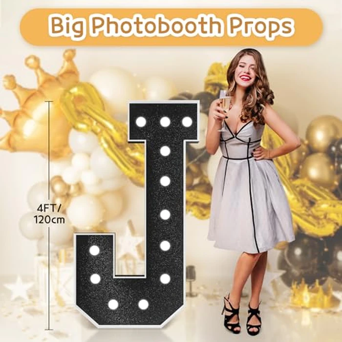 Marquee Letters Black Birthday Decorations: Large 4 Feet Tall Light Up Letters for Party Decor Big Foam Cardboard Letter J by imprsv - Image 2