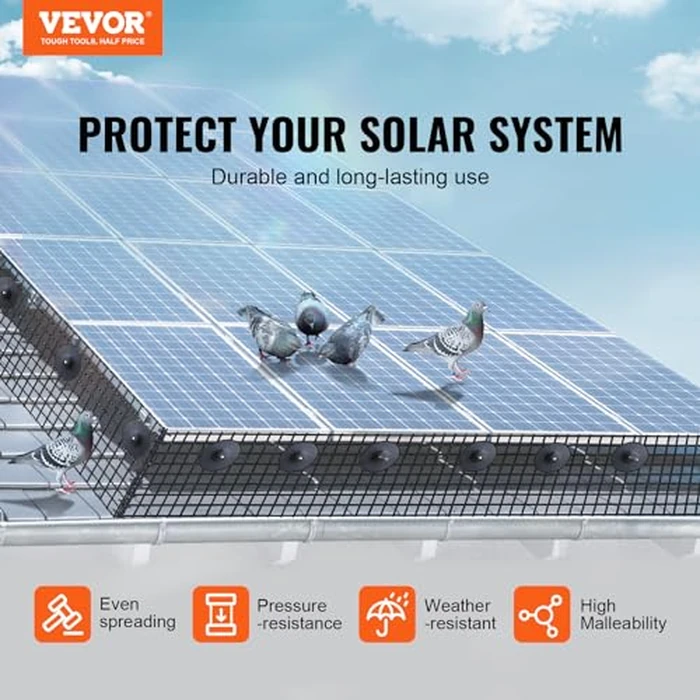VEVOR Solar Panel Bird Wire, 8inch x 98ft Critter Guard Roll Kit, Solar Panel Guard w/ 50pcs Tie Wires, Removable PVC Coated Guard Wire Roll Kit for Squirrel Bird Critters Rodents Proofing, Black by VEVOR - Image 2