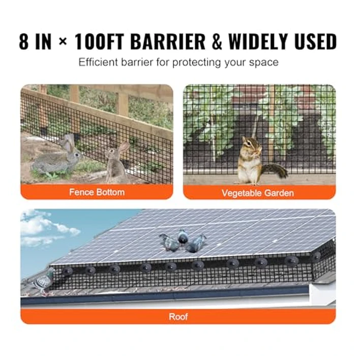 VEVOR Solar Panel Bird Wire, 8inch x 98ft Critter Guard Roll Kit, Solar Panel Guard w/ 50pcs Tie Wires, Removable PVC Coated Guard Wire Roll Kit for Squirrel Bird Critters Rodents Proofing, Black by VEVOR - Image 6