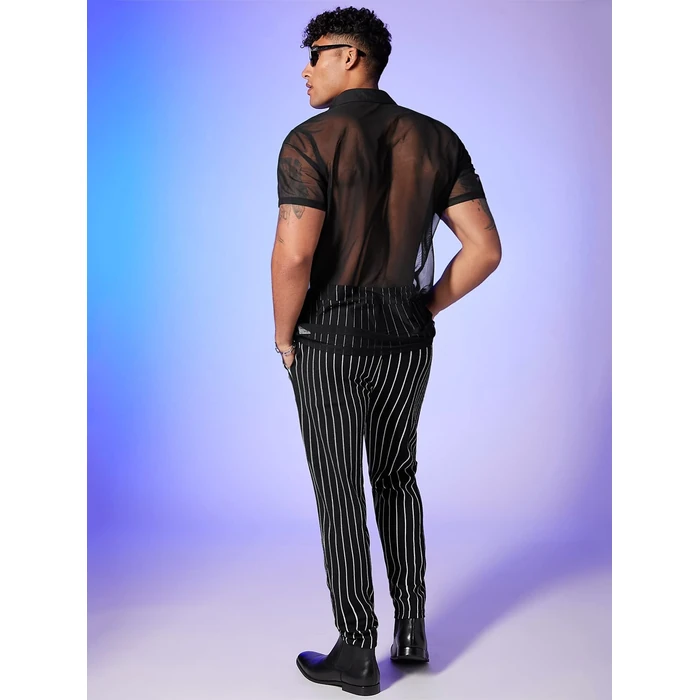Verdusa Men's Sheer Mesh Button Up Shirt See Through Short Sleeve Top Black S by Verdusa - Image 6