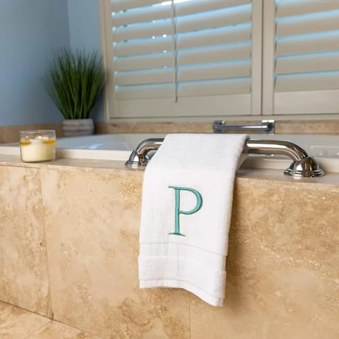 Decorvo Teal Monogrammed Hand Towel for Bathroom - Initial Hotel Quality Decorative Embroidered Luxury Towel for Powder Room, Spa - GOTS Organic Certified - Pack of 2, Letter P by Decorvo - Image 5