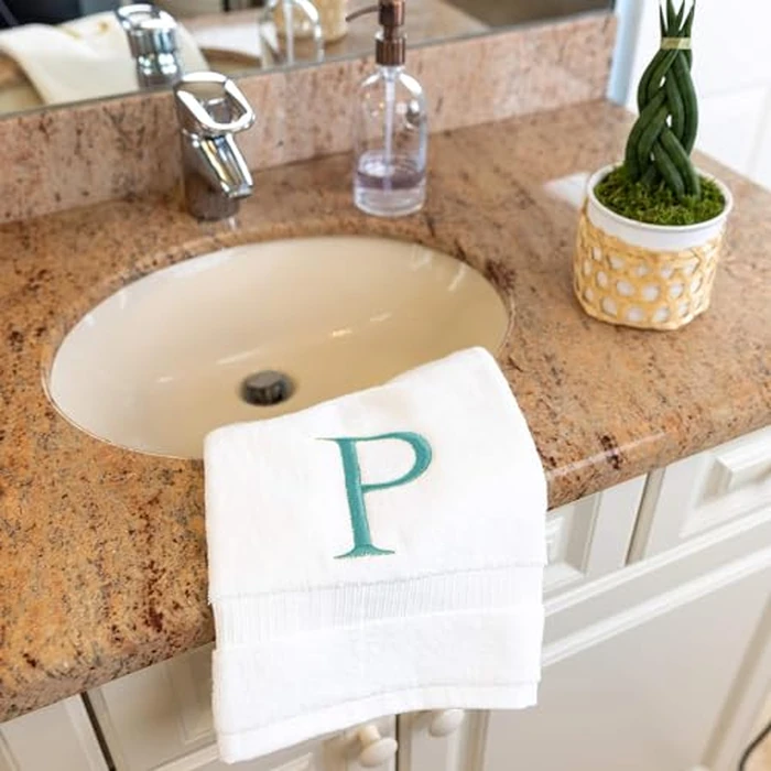 Decorvo Teal Monogrammed Hand Towel for Bathroom - Initial Hotel Quality Decorative Embroidered Luxury Towel for Powder Room, Spa - GOTS Organic Certified - Pack of 2, Letter P by Decorvo - Image 6