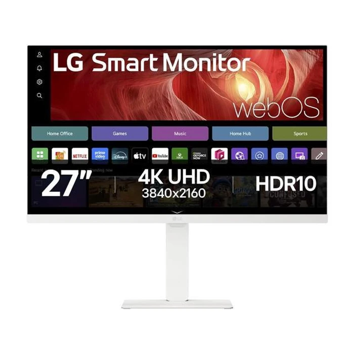 LG 27" UHD 4K 60Hz IPS AMD FreeSync HDR10 Built-in Speaker USB-C WebOS Remote Control included Smart White Computer Monitor with Height Adjustable, by LG Electronics - Image 1