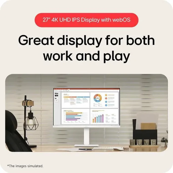 LG 27" UHD 4K 60Hz IPS AMD FreeSync HDR10 Built-in Speaker USB-C WebOS Remote Control included Smart White Computer Monitor with Height Adjustable, by LG Electronics - Image 3