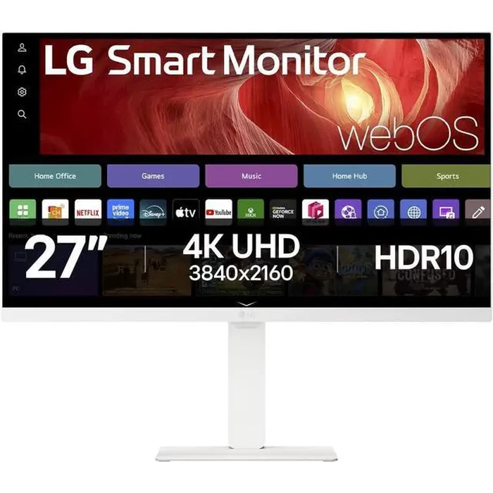 LG 27" UHD 4K 60Hz IPS AMD FreeSync HDR10 Built-in Speaker USB-C WebOS Remote Control included Smart White Computer Monitor with Height Adjustable, by LG Electronics - Image 2