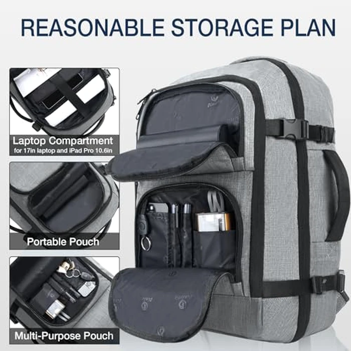 Dinictis Travel Backpack Carry on Flight Approved, Backpack Suitcase for Travel, Personal Item Travel Bag fits 17 inch Laptop- Grey by Dinictis - Image 2