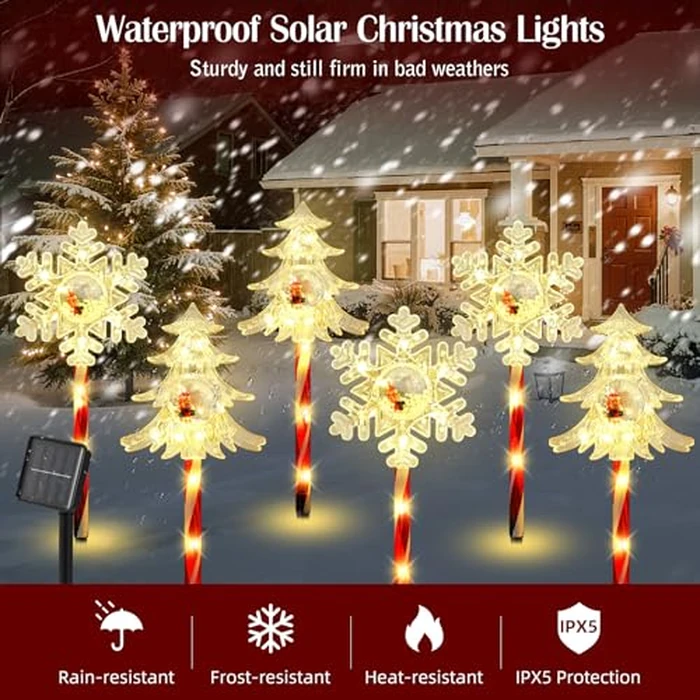 Luxspire Christmas Pathway Lights Outdoor, 6 Pack Solar Walkway Light Waterproof & Auto On/Off, Outdoor Christmas Decorations for Holiday Garden Patio Lawn Yard, Snowflake + Xmas Tree by Luxspire - Image 5