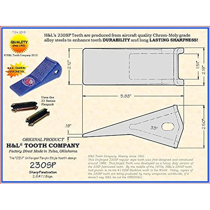 H&L Tooth Company 230SP (USA Forged 230SP) or (230CSP Casting) Backhoe Bucket Teeth + 23FP Flexpins (5-Pack) for Deere, Case, JBC, and More | 23 | 230 (Cast 230CSP) by H & L - Image 3