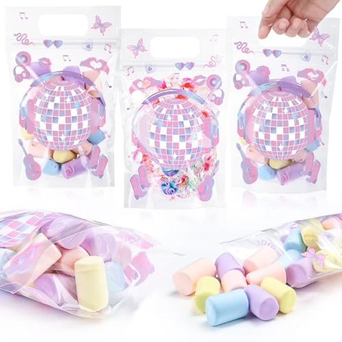 Fuutreo 50 Pcs Popular Music Bags Singer Clear Sealing Pouches with Handles Resealable Disco Ball Plastic Bag for Musical Lover Theme Birthday Party Candy Gift Wrap Supplies Decor (Popular) by Fuutreo - Used - Like New condition
