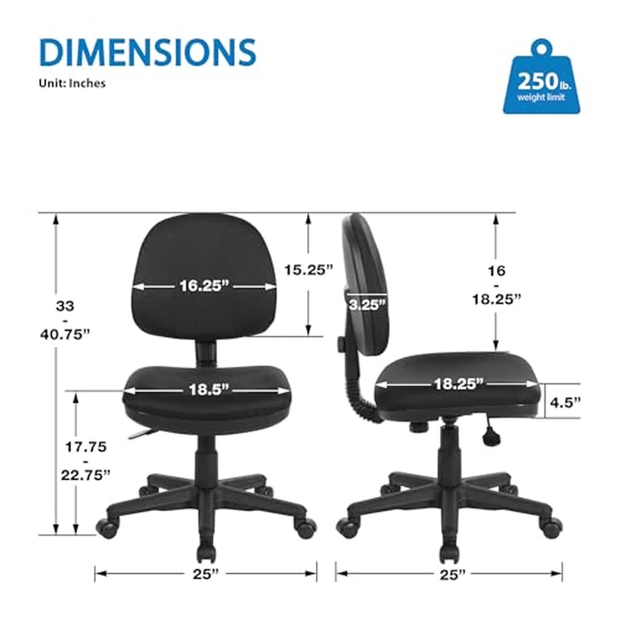 Office Star Pneumatic Sculptured Office Task Chair with Thick Padded Seat and Built-in Lumbar Support, Black by Office Star Products - Image 3