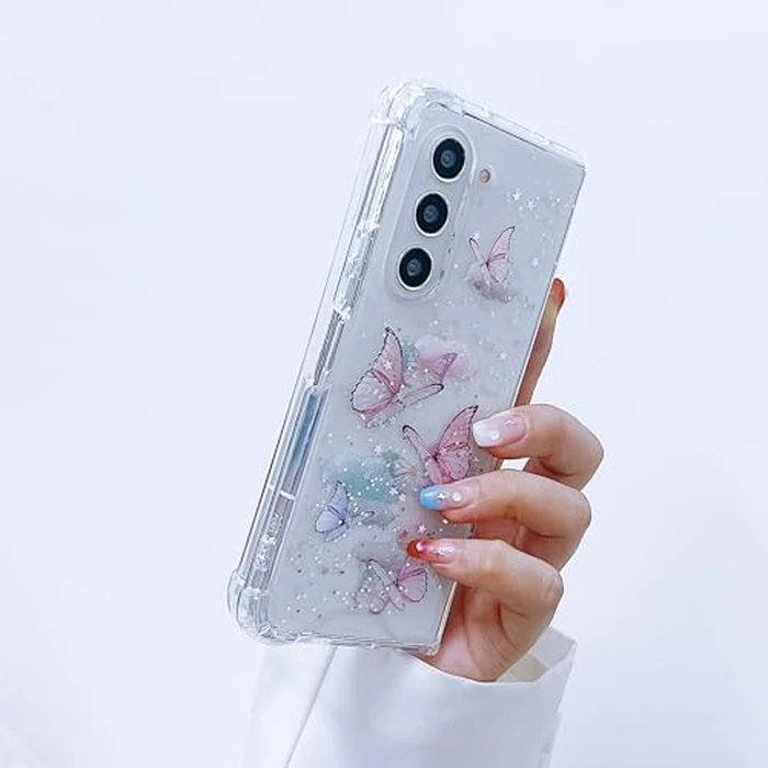 MUNDULEA Compatible with Samsung Galaxy Z Fold 7 Case Clear Butterfly Pink Women Girls TPU Sparkle Glitter Shockproof Phone Cover for Galaxy Z Fold 7 (Butterfly Pink) by MUNDULEA - Used - Like New condition - US$7.22