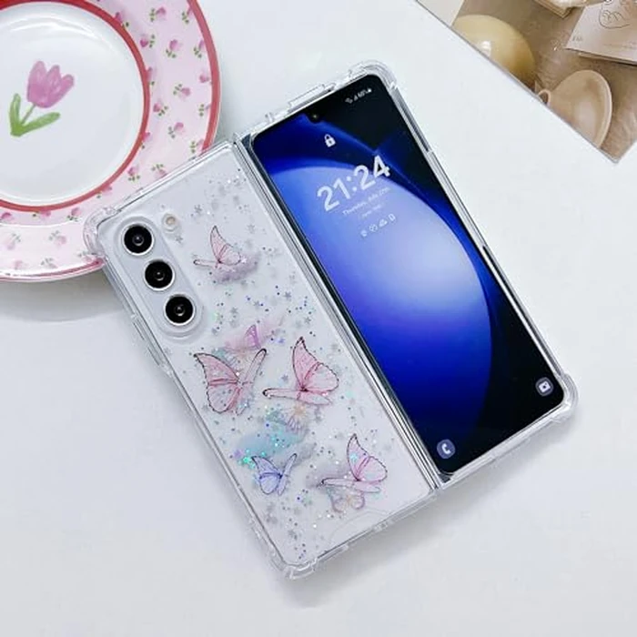MUNDULEA Compatible with Samsung Galaxy Z Fold 7 Case Clear Butterfly Pink Women Girls TPU Sparkle Glitter Shockproof Phone Cover for Galaxy Z Fold 7 (Butterfly Pink) by MUNDULEA - Image 4