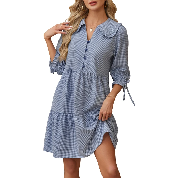 CCTOO Women's Summer Dresses Casual V Neck Button Down 3/4 Sleeve Floral Print Loose Flowy Shirt Dress 217 NBL L by CCTOO - Used - Like New condition - US$36.09
