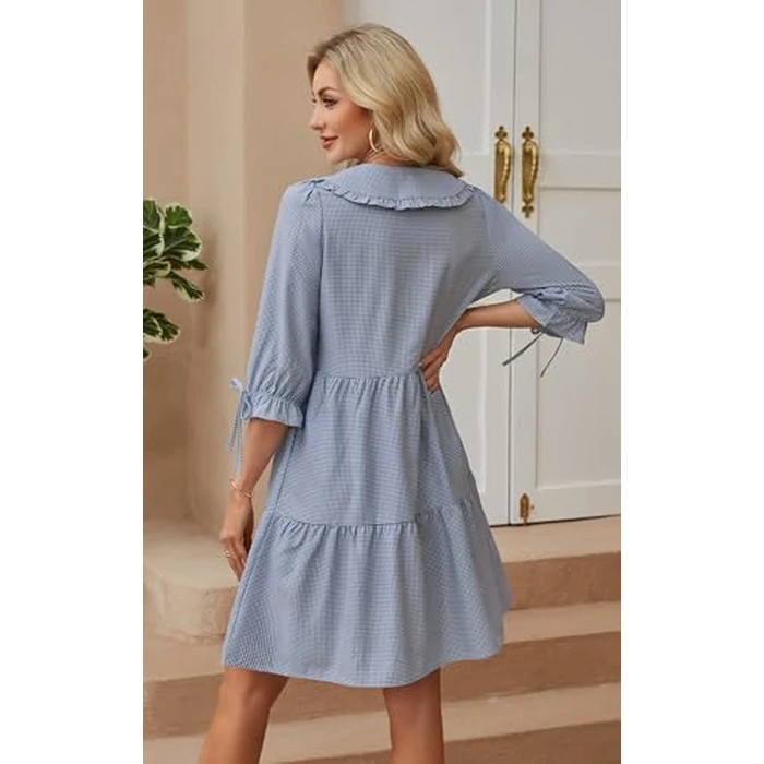 CCTOO Women's Summer Dresses Casual V Neck Button Down 3/4 Sleeve Floral Print Loose Flowy Shirt Dress 217 NBL L by CCTOO - Image 8