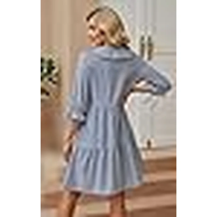 CCTOO Women's Summer Dresses Casual V Neck Button Down 3/4 Sleeve Floral Print Loose Flowy Shirt Dress 217 NBL L by CCTOO - Image 9