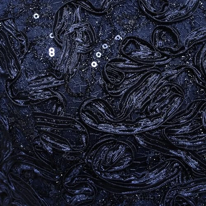 Alex Evenings Long Women's Wedding Guest Dress with V-Neck Stretch Sequin Bodice and Empire Waist (Petite and Regular Sizes), Navy Soutache Puff, 18 by Alex Evenings - Image 4