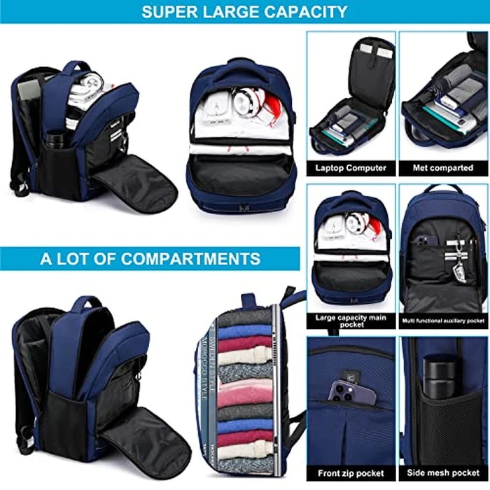 Backpack, Travel Backpack, School Backpack, 17.3 Inch Business Laptop Backpack with USB Charging Port,TSA Water Resistant College Bookbag Gifts for Men Women Boys Teen,Blue by Cafele - Used - Good condition - CA$38.06