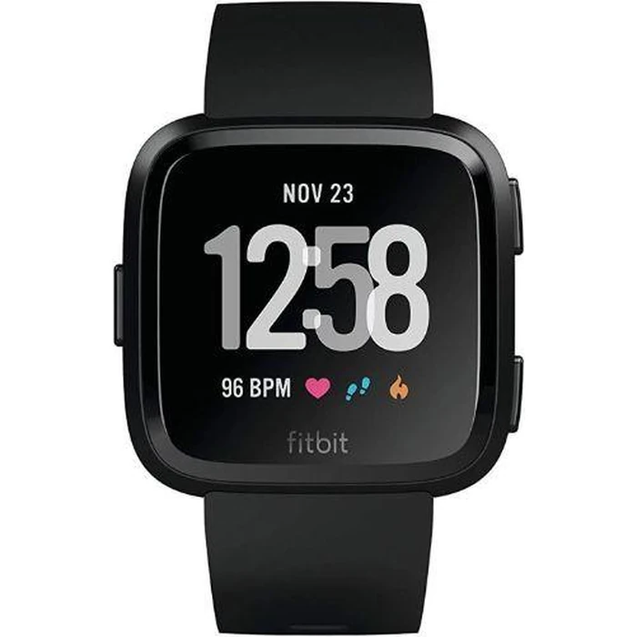 Fitbit Versa 1 Smartwatch - 24mm - Black Aluminum Case with Black Elastomer Silicone Band - Small Size by Fitbit - Refurbished - Excellent condition