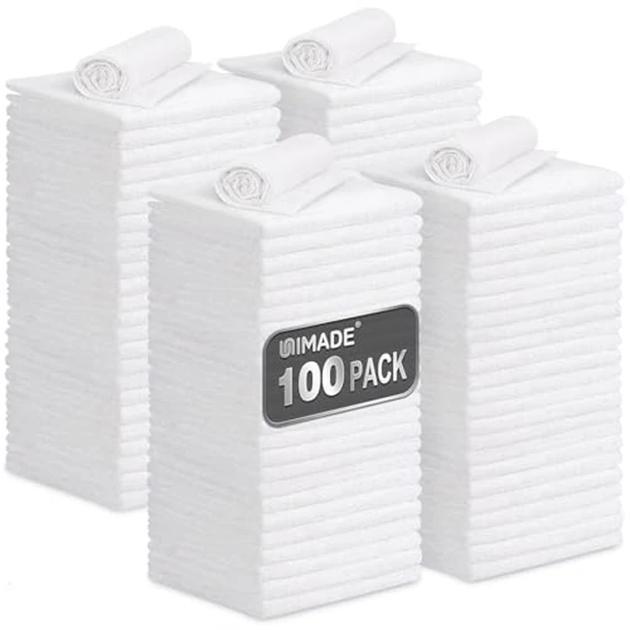 UNIMADE Shop Towels, 100 Pack Commercial Grade Work Rags Microfiber Towels for Cars Cleaning Rags Bulk Detailing Cloth for Automotive Bar Mechanic Restaurant Garage Housekeeping, 11.5"x 11.5", White by UNIMADE - Used - Very Good condition