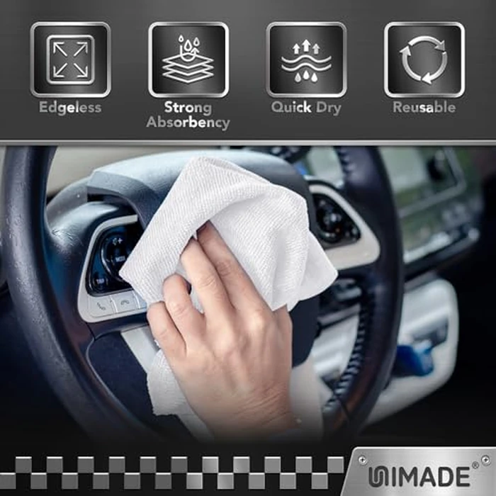 UNIMADE Shop Towels, 100 Pack Commercial Grade Work Rags Microfiber Towels for Cars Cleaning Rags Bulk Detailing Cloth for Automotive Bar Mechanic Restaurant Garage Housekeeping, 11.5"x 11.5", White by UNIMADE - Image 6