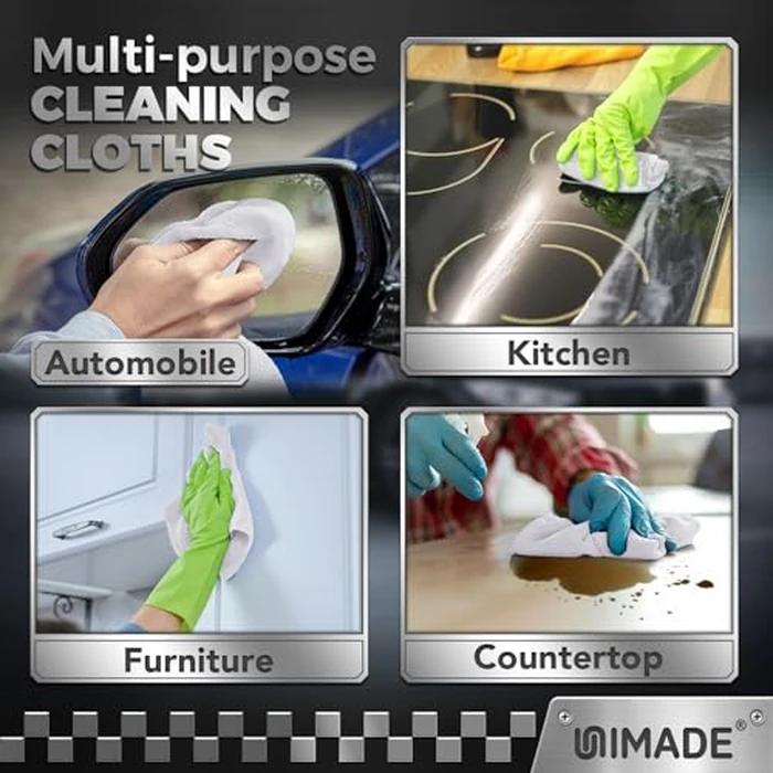 UNIMADE Shop Towels, 100 Pack Commercial Grade Work Rags Microfiber Towels for Cars Cleaning Rags Bulk Detailing Cloth for Automotive Bar Mechanic Restaurant Garage Housekeeping, 11.5"x 11.5", White by UNIMADE - Image 7