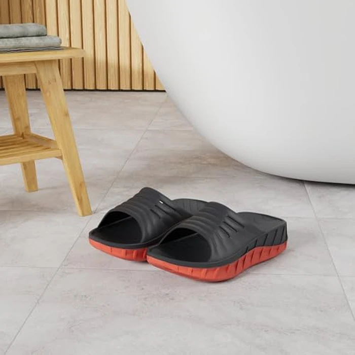 GPOS Mens Sport Recovery Sandals Plantar Fasciitis Arch Support Thick Cushion Slides Sandals Lightweight Comfort Orthotic Open Toe Slippers Black Red Size 9 by GPOS - Image 3