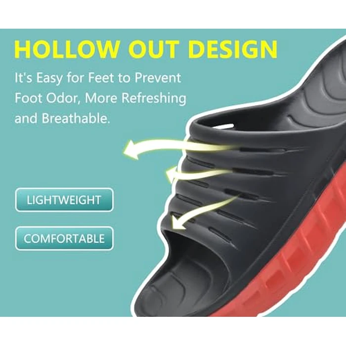 GPOS Mens Sport Recovery Sandals Plantar Fasciitis Arch Support Thick Cushion Slides Sandals Lightweight Comfort Orthotic Open Toe Slippers Black Red Size 9 by GPOS - Image 6