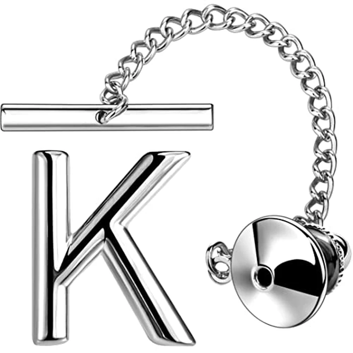 AMITER Men Tie Tack, Initial A-Z Silver Tie Pin with Chain Clips for Necktie, Bow Tie & Hat by AMITER - Image 1