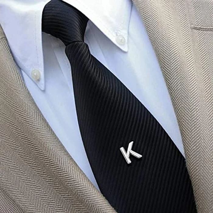 AMITER Men Tie Tack, Initial A-Z Silver Tie Pin with Chain Clips for Necktie, Bow Tie & Hat by AMITER - Image 2