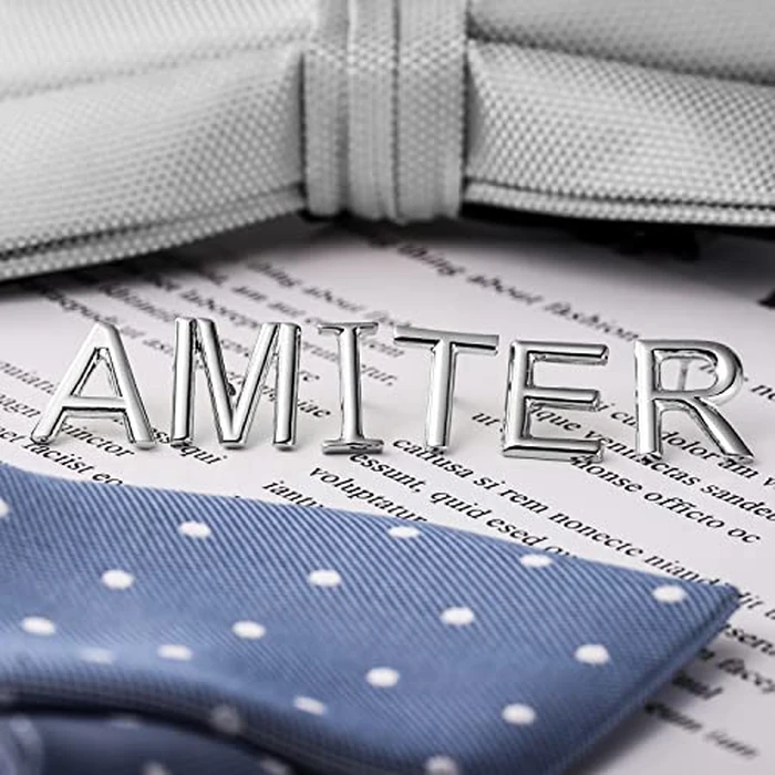 AMITER Men Tie Tack, Initial A-Z Silver Tie Pin with Chain Clips for Necktie, Bow Tie & Hat by AMITER - Image 6