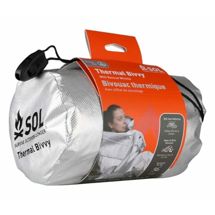 S.O.L. Survive Outdoors Longer SOL Thermal Bivvy w/Rescue Whistle - Reflects up to 80% Body Heat - Waterproof Emergency Blanket for Survival Gear - Silver by S.O.L. Survive Outdoors Longer - Used - Like New condition - US$37.24