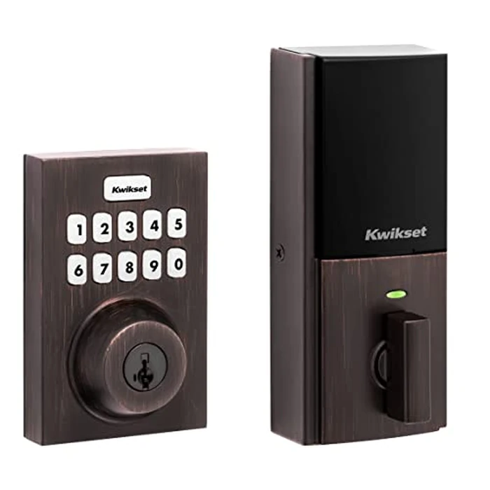 Kwikset Home Connect 620 Smart Lock Deadbolt with Z-Wave Technology, Works with Ring Alarm, Samsung Smartthings and More, Z-Wave Hub Required, Contemporary Design in Venetian Bronze by Kwikset - Used - Like New condition
