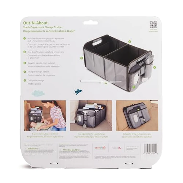 Munchkin Out-n-About Trunk Organizer for SUVs and Cars with Portable Changing Pad and Wet Baby Wipes for Diaper Changes On-the-Go, Collapsible, Grey by Munchkin - Image 3