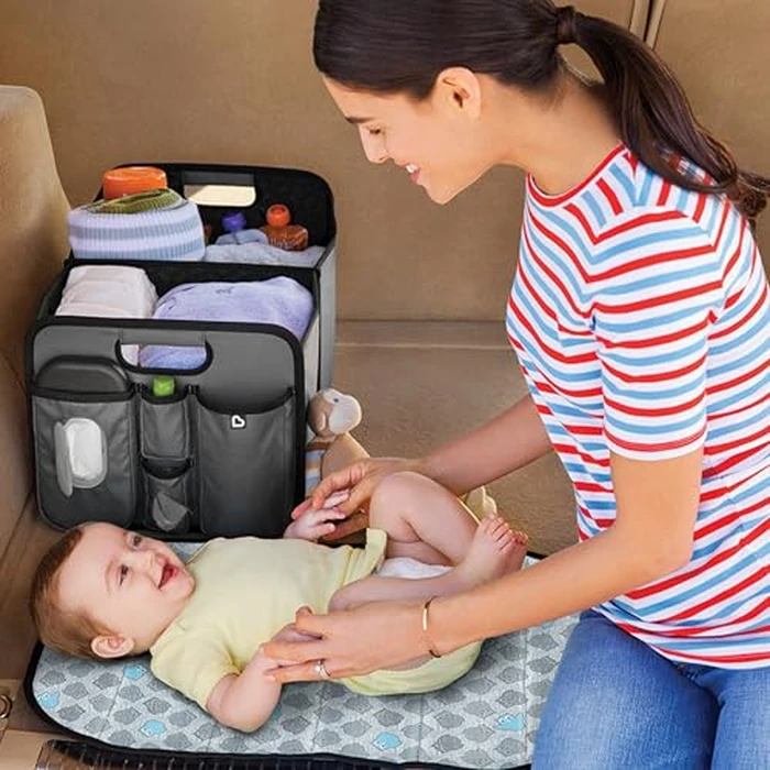 Munchkin Out-n-About Trunk Organizer for SUVs and Cars with Portable Changing Pad and Wet Baby Wipes for Diaper Changes On-the-Go, Collapsible, Grey by Munchkin - Image 4