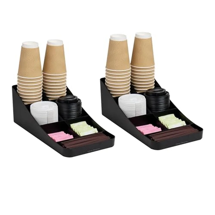 Mind Reader Cup and Condiment Station, Countertop Organizer, Coffee Bar, Kitchen, 7.25"L x 15.5"W x 5.25"H, Set of 2, Black by Mind Reader - Used - Acceptable condition - CA$17.56
