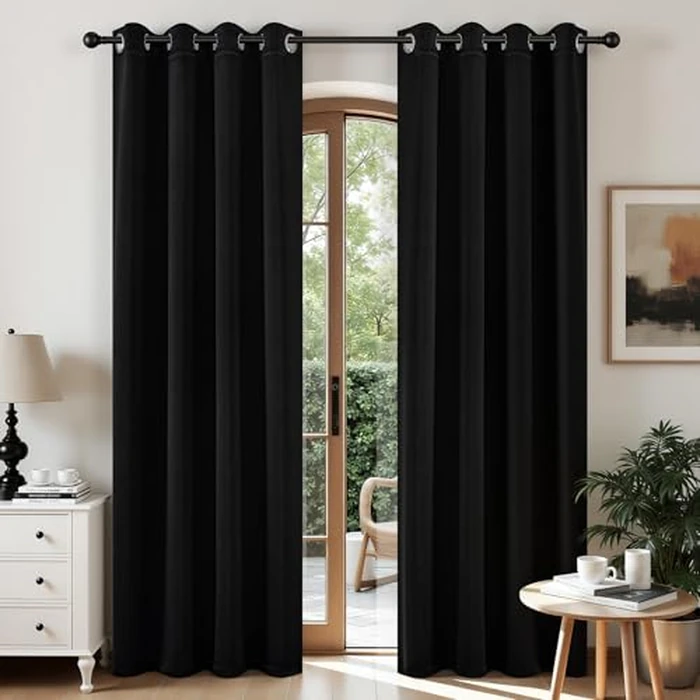 CUCRAF Black Blackout Curtains 90 inch Length, Thermal Insulated Room Darkening Small Window Curtains for Bedroom,Light Blocking Drapes for Kitchen Living Room,Set of 2 Panels, 52 x 90 Inch by CUCRAF - Used - Very Good condition - CA$33.55