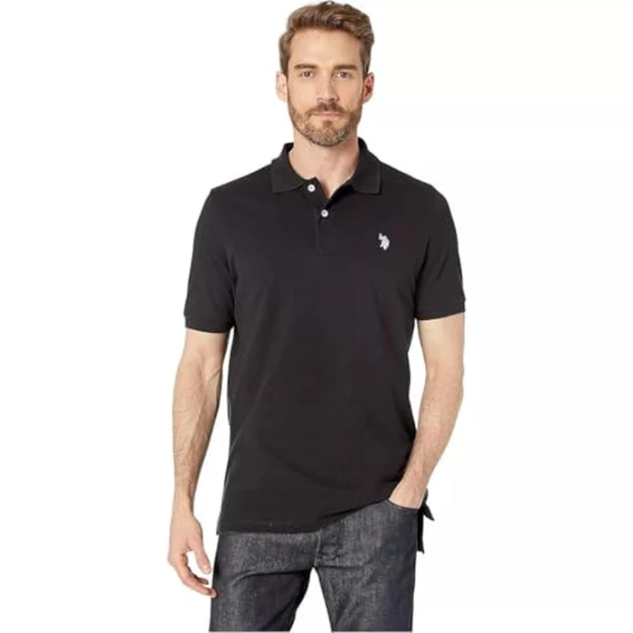 U.S. Polo Assn. Men's Classic Polo Shirt, Two-Button Closure Pique Polo Shirt, Summer Fashion Golf Shirt, Black/White, XL by U.S. POLO ASSN. - Image 1