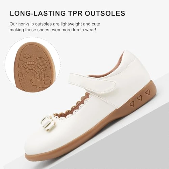 Stelle Mary Jane Shoes for Girls School Uniform Flats Dress Shoes for Church Music Recitals (Little/Big Kids)(White,3ML) by Stelle - Image 5