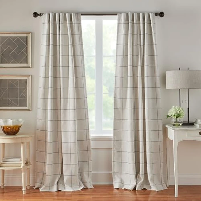 Elrene Home Fashions Brighton Windowpane Plaid Blackout Window Curtain, Living Room and Bedroom Drape with Back Tab and Rod Pocket Tabs, 52"x108", Gray, 1 Panel by Elrene - Used - Very Good condition - CA$32.75