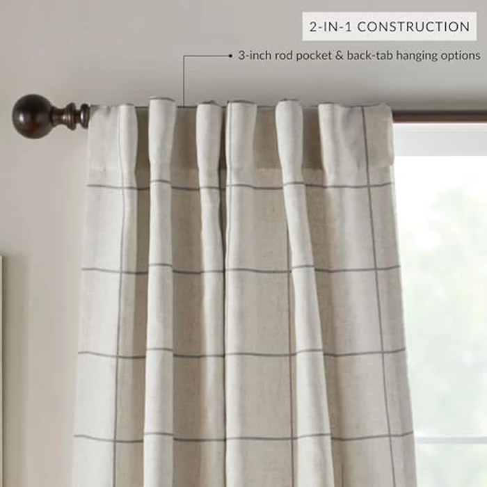 Elrene Home Fashions Brighton Windowpane Plaid Blackout Window Curtain, Living Room and Bedroom Drape with Back Tab and Rod Pocket Tabs, 52"x108", Gray, 1 Panel by Elrene - Image 3