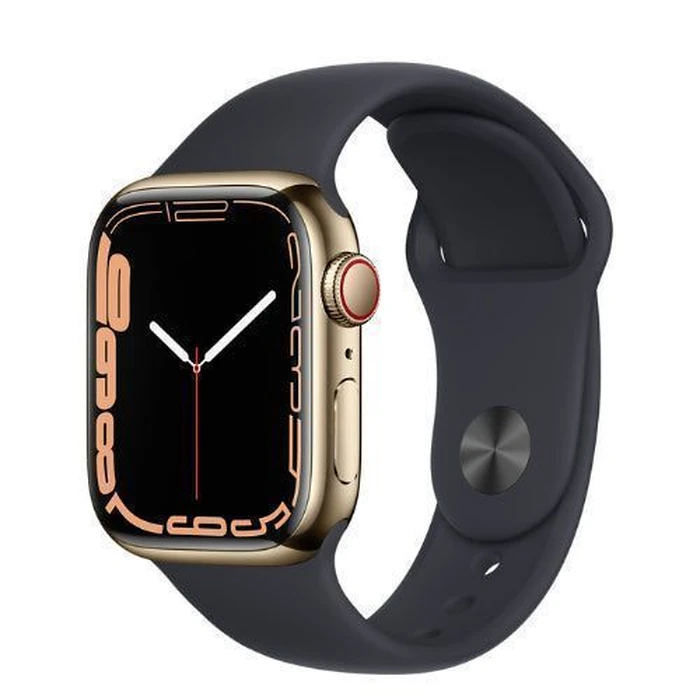 Apple Watch Series 7 (Cellular + GPS) - 32GB - 45mm - Gold Stainless Steel Case with Midnight Rubber Sport Band by Apple - Image 2
