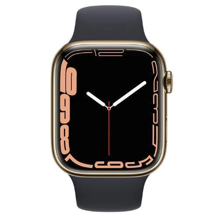 Apple Watch Series 7 (Cellular + GPS) - 32GB - 45mm - Gold Stainless Steel Case with Midnight Rubber Sport Band by Apple - Refurbished - Good condition - US$453.99