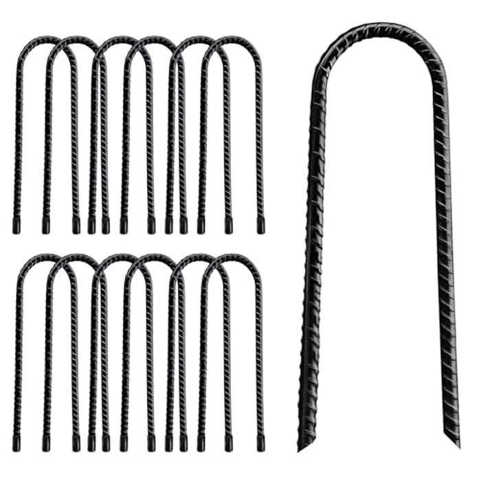 20 Pack Tent Stakes Heavy Duty, 8 ’’ Metal Stakes Ground Anchors High Wind, U Hook Galvanized Steel Garden Ground Stakes for Camping Patio, Garden, Canopies, Outdoor (20, Black) by YIYAO - Used - Like New condition - US$21.84