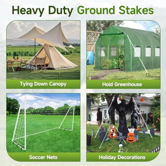 20 Pack Tent Stakes Heavy Duty, 8 ’’ Metal Stakes Ground Anchors High Wind, U Hook Galvanized Steel Garden Ground Stakes for Camping Patio, Garden, Canopies, Outdoor (20, Black) by YIYAO - Image 2