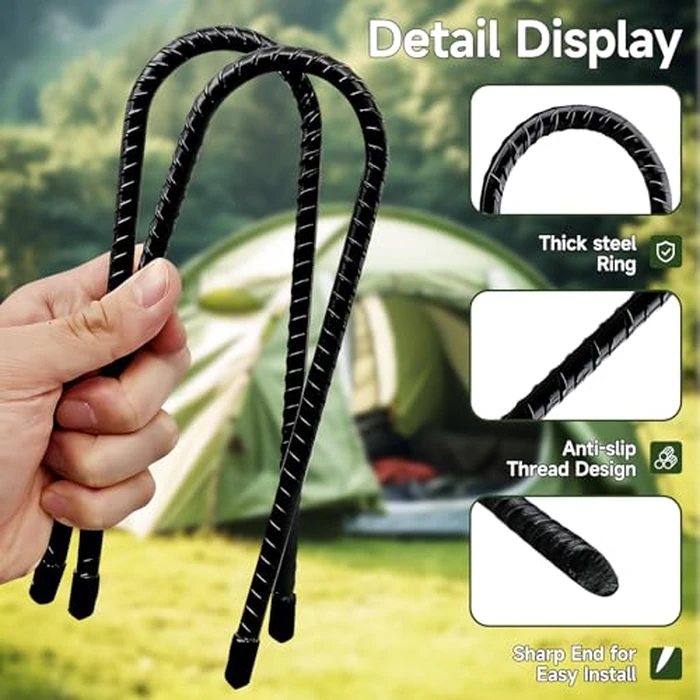 20 Pack Tent Stakes Heavy Duty, 8 ’’ Metal Stakes Ground Anchors High Wind, U Hook Galvanized Steel Garden Ground Stakes for Camping Patio, Garden, Canopies, Outdoor (20, Black) by YIYAO - Image 3