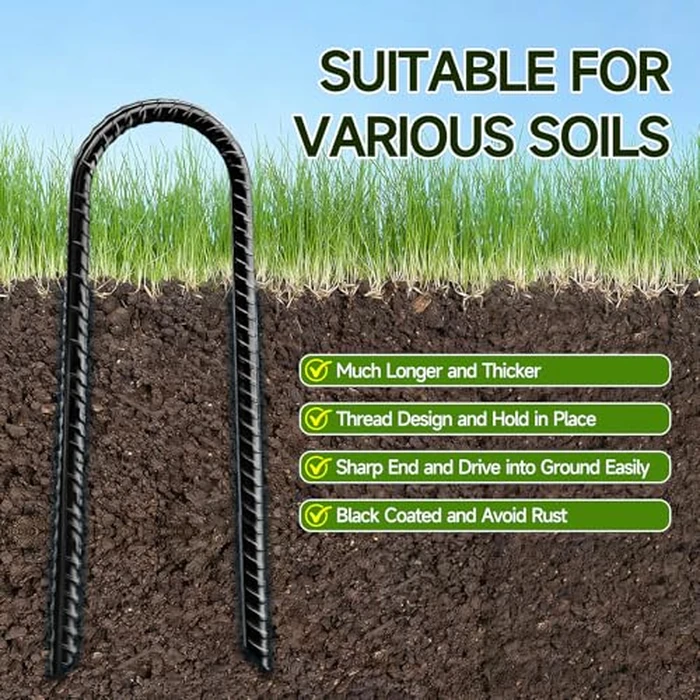 20 Pack Tent Stakes Heavy Duty, 8 ’’ Metal Stakes Ground Anchors High Wind, U Hook Galvanized Steel Garden Ground Stakes for Camping Patio, Garden, Canopies, Outdoor (20, Black) by YIYAO - Image 4