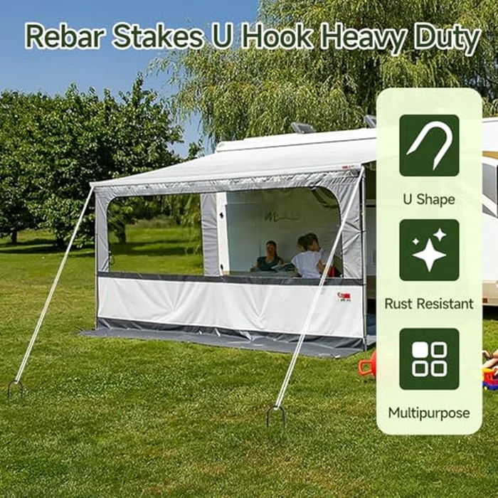 20 Pack Tent Stakes Heavy Duty, 8 ’’ Metal Stakes Ground Anchors High Wind, U Hook Galvanized Steel Garden Ground Stakes for Camping Patio, Garden, Canopies, Outdoor (20, Black) by YIYAO - Image 5